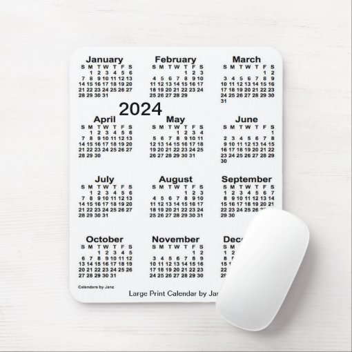 White Large Print Calendar Van Janz Muismat Zazzle Nl