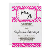 5x7 roze Gestreepte Druk Quinceanera 15 Uitnodigin