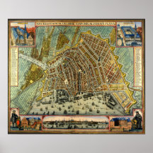 Antiek Kaart van Amsterdam, Nederland, Holland Plaat