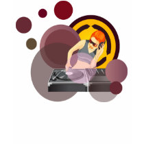 Dame DJ Spinnend Vinyl op Dekken Retro Grunge