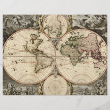 De antiek Kaart van de Wereld door Nicolao Vissche Fullcolor Folder