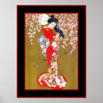 De Japanse Geisha van de kunst Dame Vintage Poster