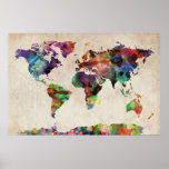 De Stedelijke Waterverf van de Kaart van de wereld Print