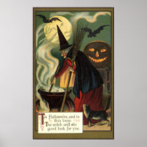De vintage Heks die van Halloween Magische Ketel b