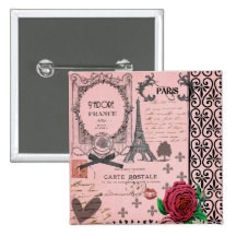 De vintage Roze Collage van Parijs Speld Buttons
