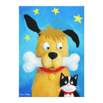 Dog with Bone & Cat Canvas Painting Gallerij Wrapped Canvas