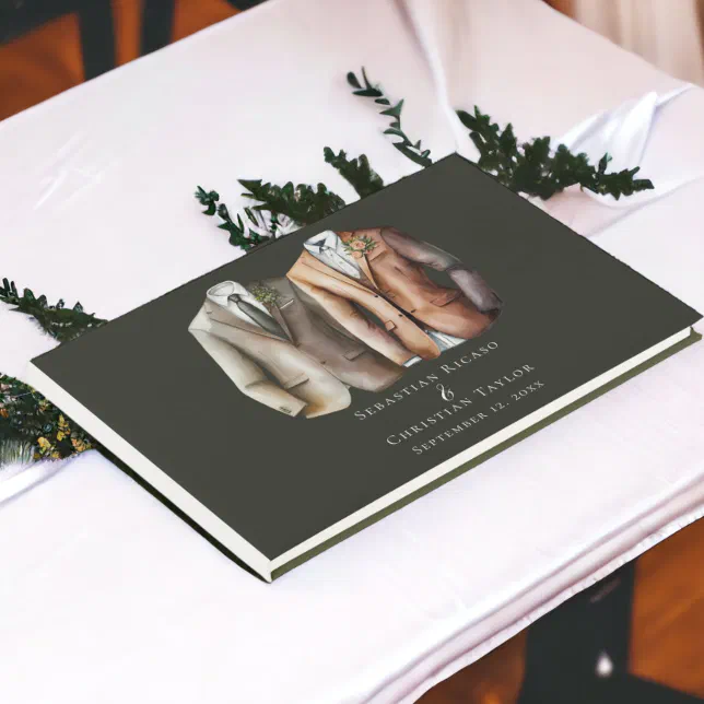 Elegant Gay Wedding Two Grooms In Suits Gastenboek Zazzle Nl