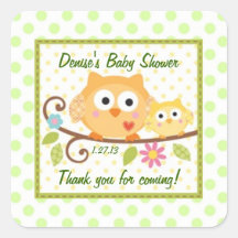 Het leuke Etiket van het Baby shower van Uilen Vierkant Sticker