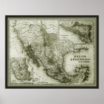 Historische Kaart Mexico en de affiche van Guatema Poster
