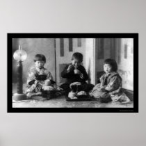 Kinderen die in Japan 1909 eten
