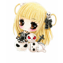 Leuke van chibimeisje en kawaii schedels