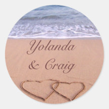 Liefde op de stickers van het strandhuwelijk