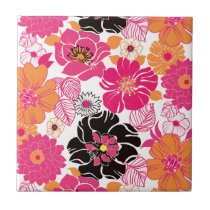 Retro Bloemen van Alegre van PixDezines, achtergro Geboortetegeltje