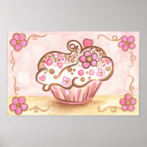 Roze Cupcake bestrooit de Affiche van de Kunst Plaat