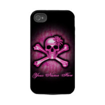 Roze Schedel en iPhone 4 van het Chroom van Gekrui Tough Iphone 4 Hoesjes