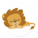 Sleeping Cartoon Lion round sticker