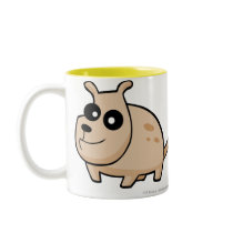Spotty hond die van de cartoon mok drink