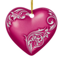 Van het hart het Magenta w Wit van de Rol Kerstboom Ornament
