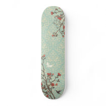 Vintage bloemenwervelingendamast + vogel skateboar