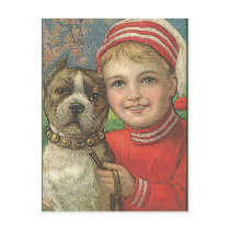 vintage briefkaartjongen en hond