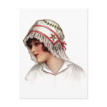 Vintage Dame in de Bonnet van het Borduurwerk en v