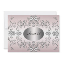 Zoete Roze Zilveren Elegante Uitnodiging 16