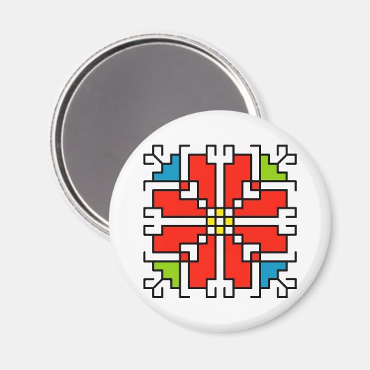 М0041 Magnet Bulgaars folkmotief shevitsa rood (Voorkant / Achterkant)