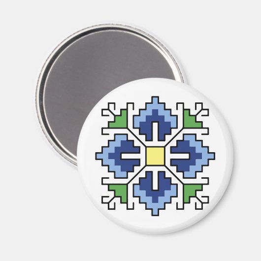 М0065 Magnet Bulgaars folkmotief shevitsa blauw (Voorkant / Achterkant)