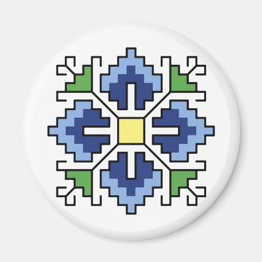 М0065 Magnet Bulgaars folkmotief shevitsa blauw (Voorkant)