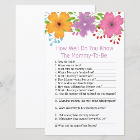 С bloemen Hoe goed ken je het baby shower spel? (Voorkant / Achterkant)