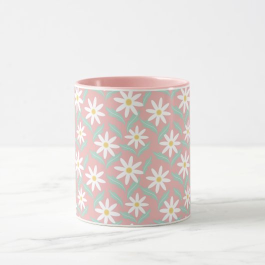 С hamomile roze Blauwgroen ventilatorbladeren Mok (Midden)