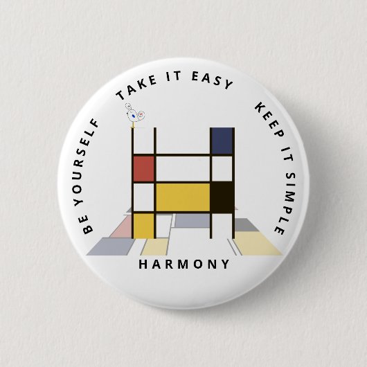 С het fascineren van neoplasticisme Art Monogram.  Ronde Button 5,7 Cm (Voorkant)