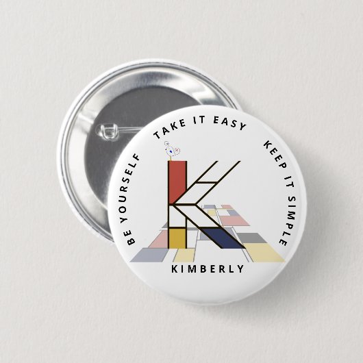 С het fascineren van neoplasticisme Art Monogram.  Ronde Button 5,7 Cm (Voorkant /achterkant)