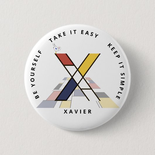 С het fascineren van neoplasticisme Art Monogram. Ronde Button 5,7 Cm (Voorkant)