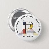 С het fascineren van neoplasticisme Art Monogram.  Ronde Button 5,7 Cm (Voorkant /achterkant)