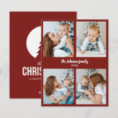 С hristmas fotokaart rood & wit vier foto feestdagenkaart (Voorkant / Achterkant)