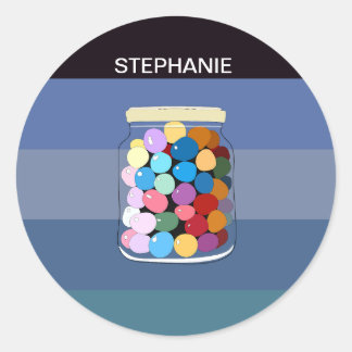 С kleurrijke snoepjes in een glazen pot ronde sticker