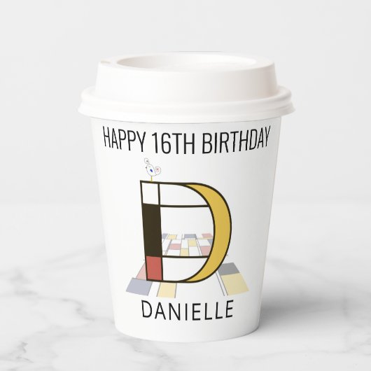 С ol Neoplasticisme Style Monogram. Brief D Papieren Bekers (Achterkant)