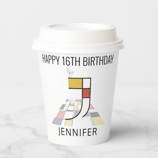 С ol Neoplasticisme Style Monogram. Brief J Papieren Bekers (Voorkant)