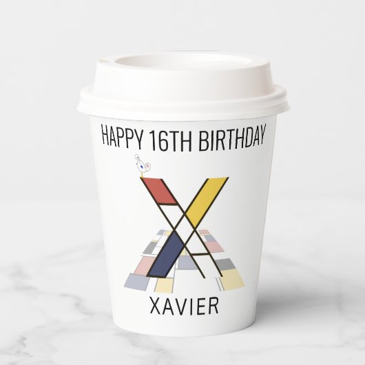 С ol Neoplasticisme Style Monogram. Brief X Papieren Bekers (Achterkant)