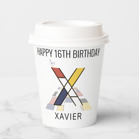 С ol Neoplasticisme Style Monogram. Brief X Papieren Bekers (Voorkant)