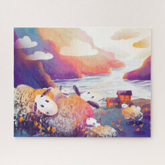 С schapen grazen op de kust legpuzzel
