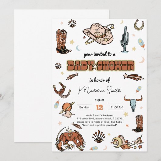 С Westerne Rodeo Baby shower Uitnodiging (Voorkant / Achterkant)