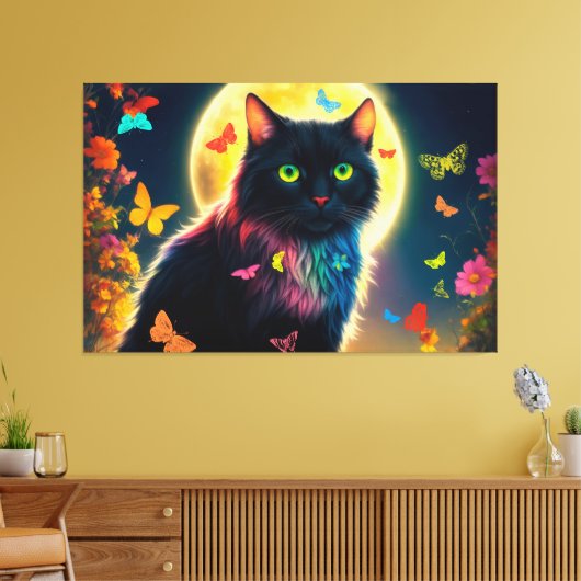 Сbij vlinder maan bloemen gloeien kleurrijke vlieg canvas afdruk (Insitu (Woonkamer))