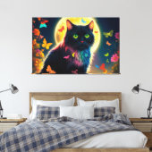 Сbij vlinder maan bloemen gloeien kleurrijke vlieg canvas afdruk (Insitu (Slaapkamer))