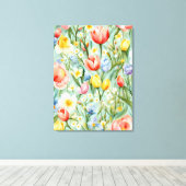 СKleurrijk lente bloemenveld. Schilderen Canvas Afdruk (Insitu (Houten vloer))