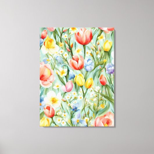 СKleurrijk lente bloemenveld. Schilderen Canvas Afdruk (Voorkant)