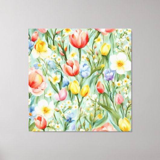СKleurrijk lente bloemenveld. Schilderen Canvas Afdruk (Voorkant)