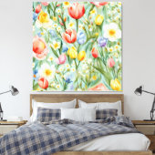 СKleurrijk lente bloemenveld. Schilderen Canvas Afdruk (Insitu (Slaapkamer))