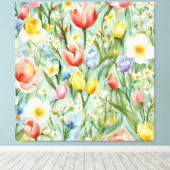 СKleurrijk lente bloemenveld. Schilderen Canvas Afdruk (Insitu (Houten vloer))